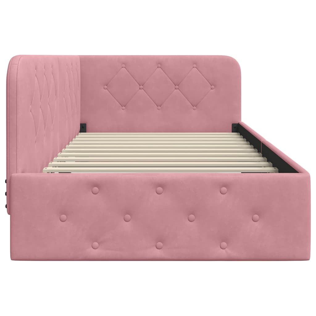 Cornice del letto ad angolo Rosa 100 x 200 cm Velluto 42016546