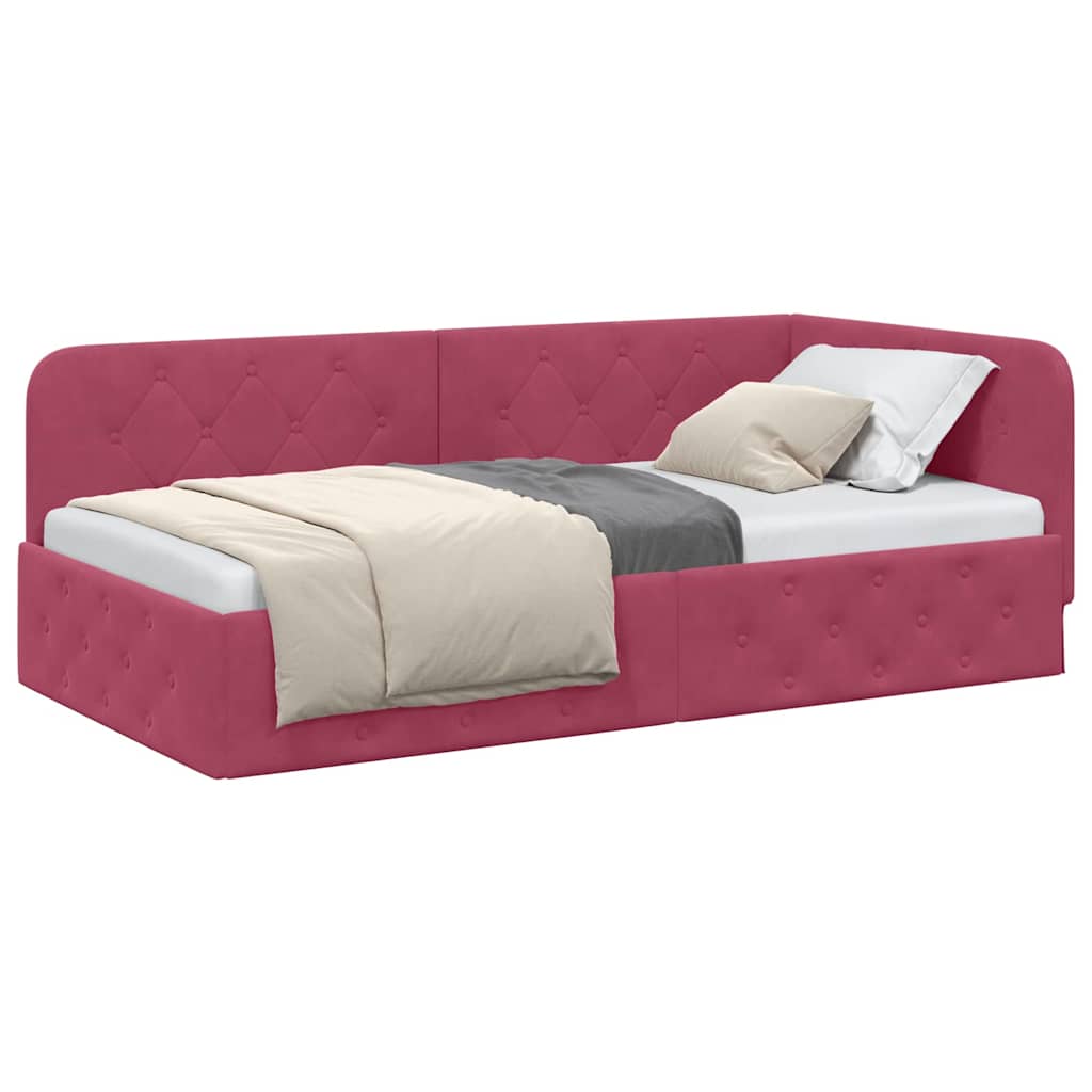 Cornice del letto ad angolo Rosso Vino 100 x 200 cm Velluto