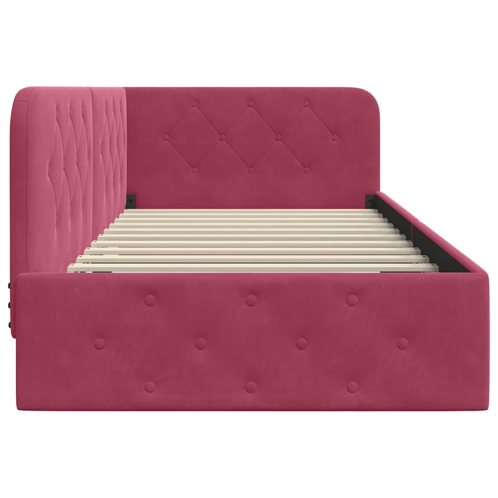 Cornice del letto ad angolo Rosso Vino 100 x 200 cm Velluto
