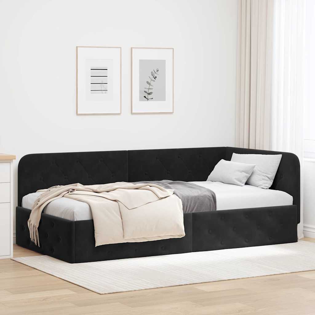 Cornice del letto ad angolo Nero 100 x 200 cm Velluto