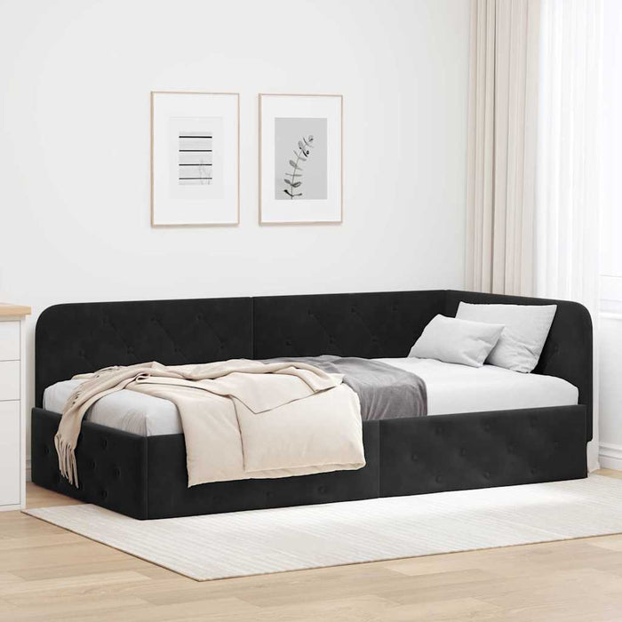 Cornice del letto ad angolo Nero 100 x 200 cm Velluto