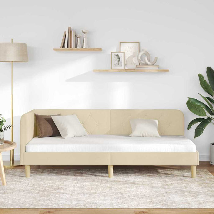 Cornice del letto ad angolo Crema 80 x 200 cm Tessuto