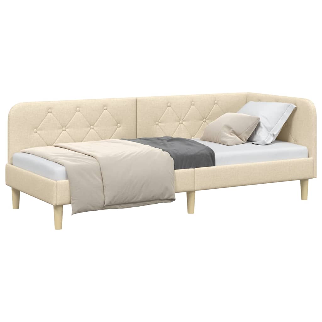 Cornice del letto ad angolo Crema 80 x 200 cm Tessuto