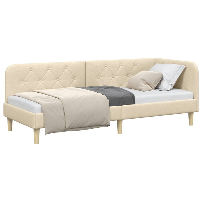 Cornice del letto ad angolo Crema 80 x 200 cm Tessuto