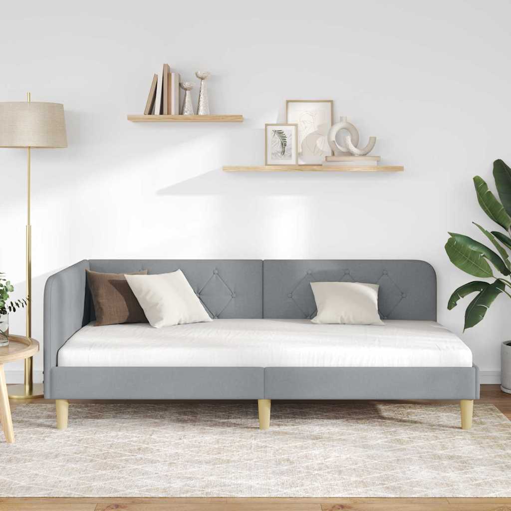 Cornice del letto ad angolo Grigio chiaro 90 x 190 cm Tessuto 42016561