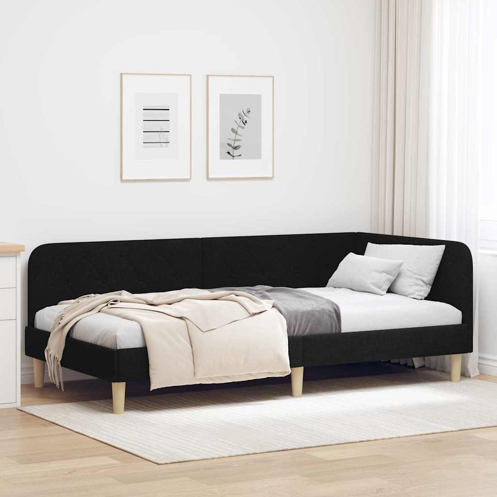Cornice del letto ad angolo Nero 90 x 190 cm Tessuto