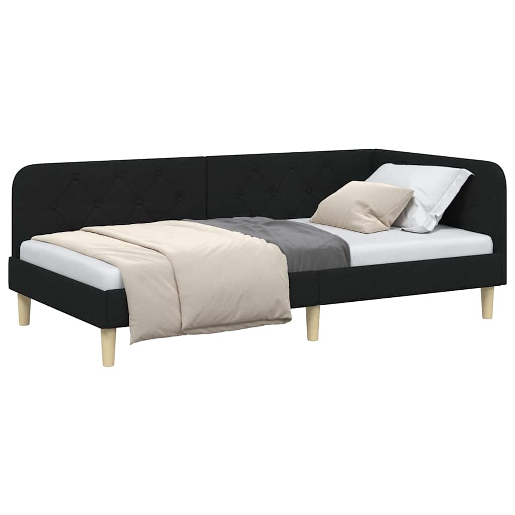 Cornice del letto ad angolo Nero 90 x 190 cm Tessuto