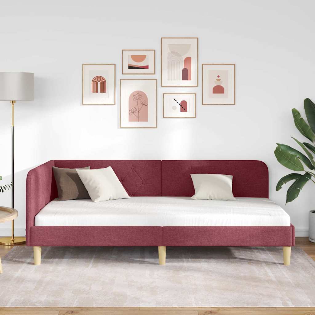 Cornice del letto ad angolo Rosso Vino 90 x 190 cm Tessuto