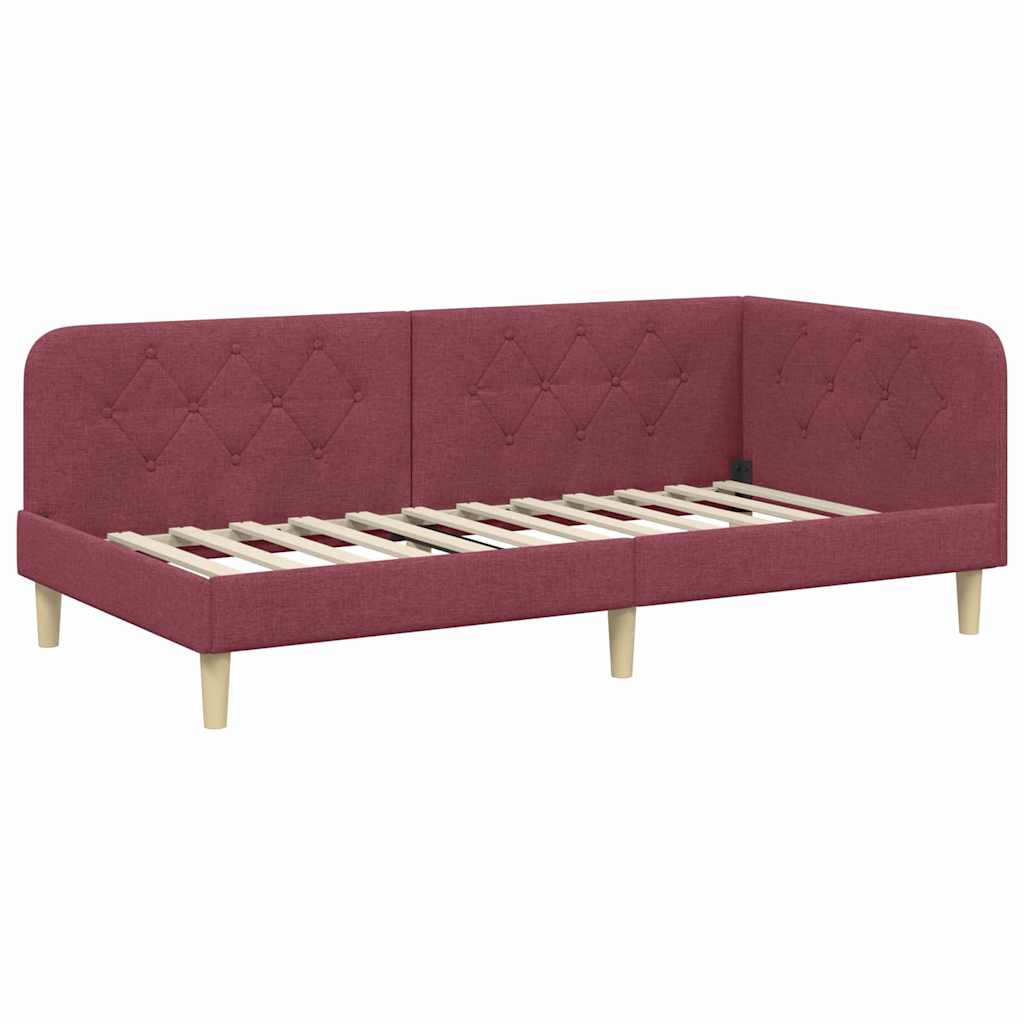 Cornice del letto ad angolo Rosso Vino 90 x 190 cm Tessuto