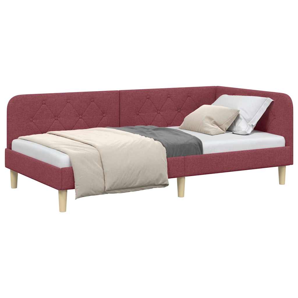 Cornice del letto ad angolo Rosso Vino 90 x 190 cm Tessuto