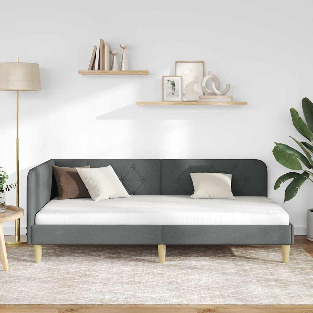 Cornice del letto ad angolo Grigio scuro 100 x 200 cm Tessuto