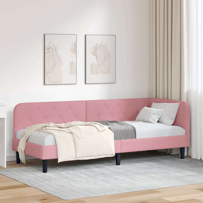 Cornice del letto ad angolo Rosa 80 x 200 cm Velluto 42016589