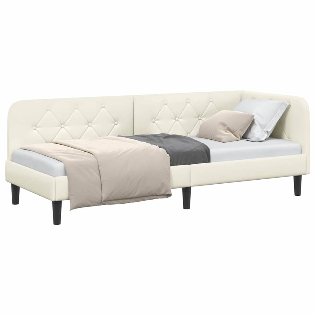 Cornice del letto ad angolo Crema 80 x 200 cm Velluto