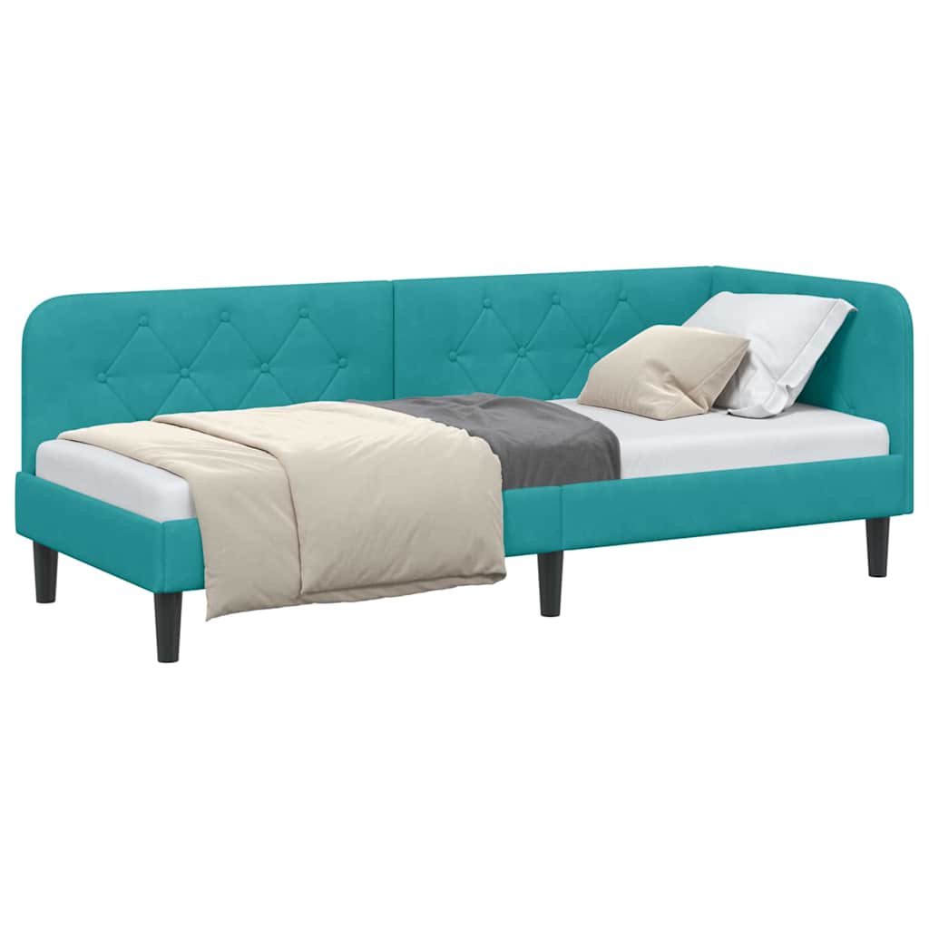 Cornice del letto ad angolo Turchese 80 x 200 cm Velluto 42016594