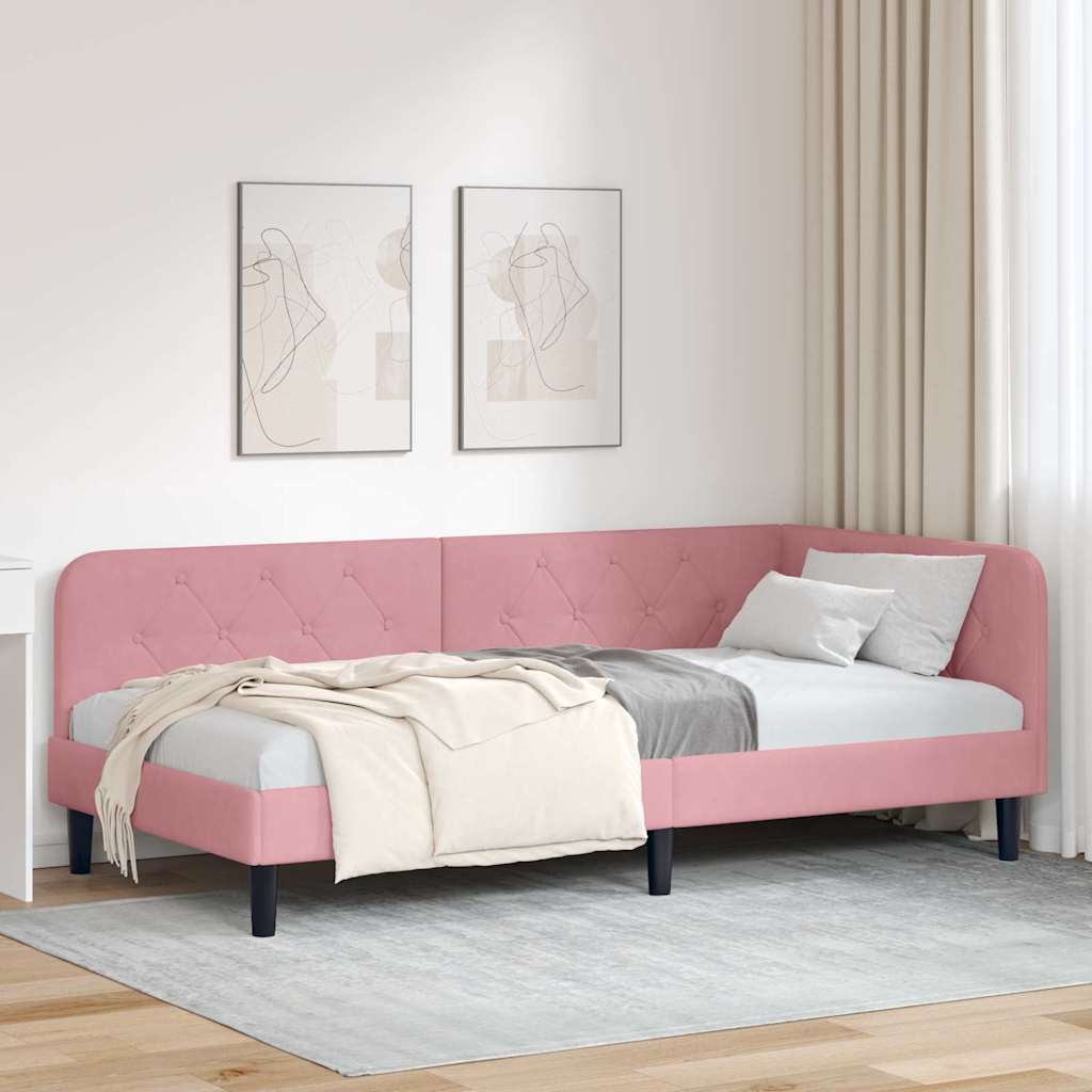 Cornice del letto ad angolo Rosa 90 x 190 cm Velluto