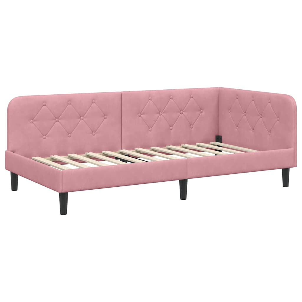 Cornice del letto ad angolo Rosa 90 x 190 cm Velluto 42016599