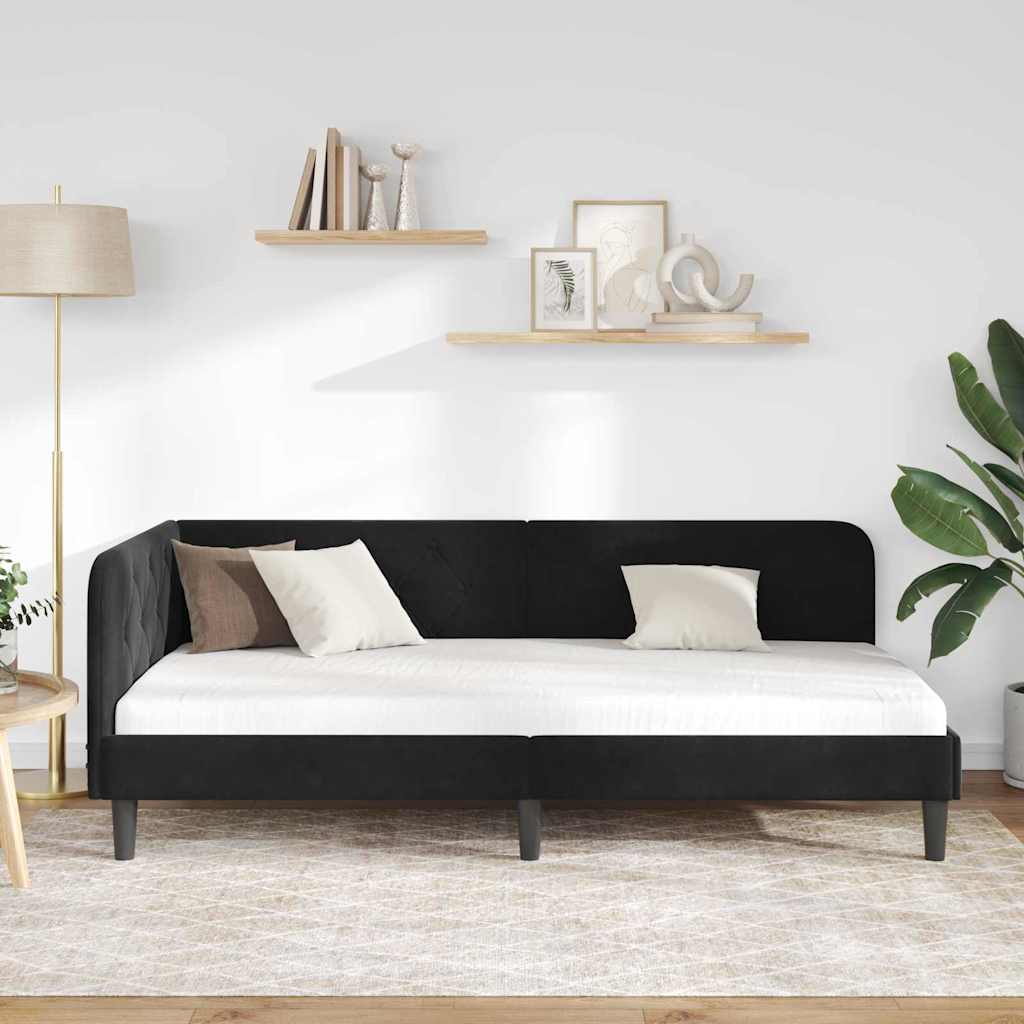 Cornice del letto ad angolo Nero 90 x 190 cm Velluto