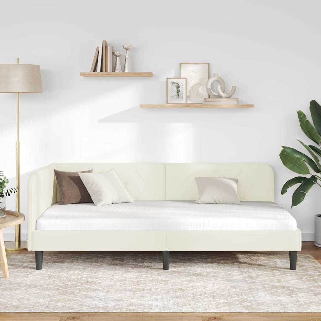 Cornice del letto ad angolo Crema 90 x 190 cm Velluto 42016603