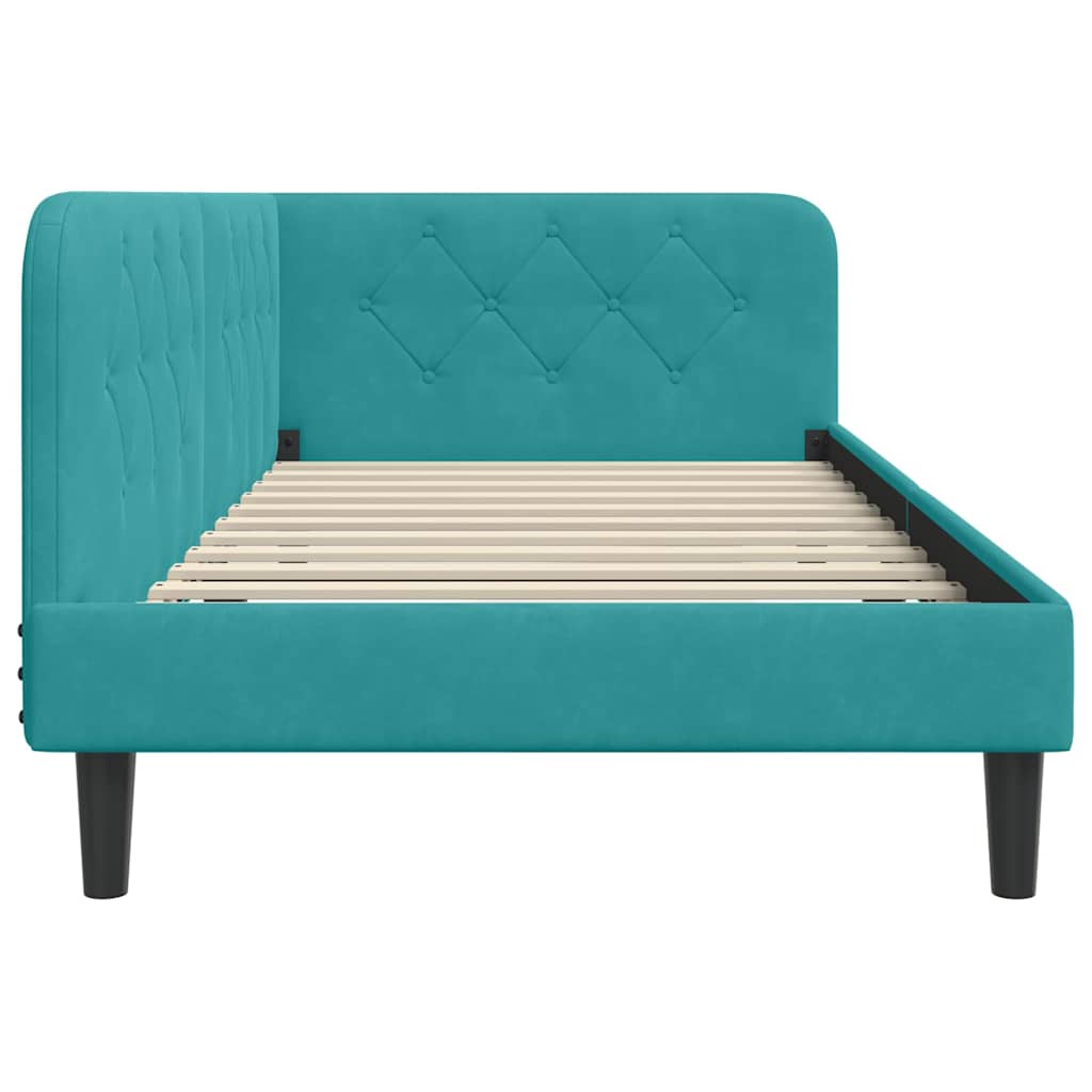 Cornice del letto ad angolo Turchese 100 x 200 cm Velluto