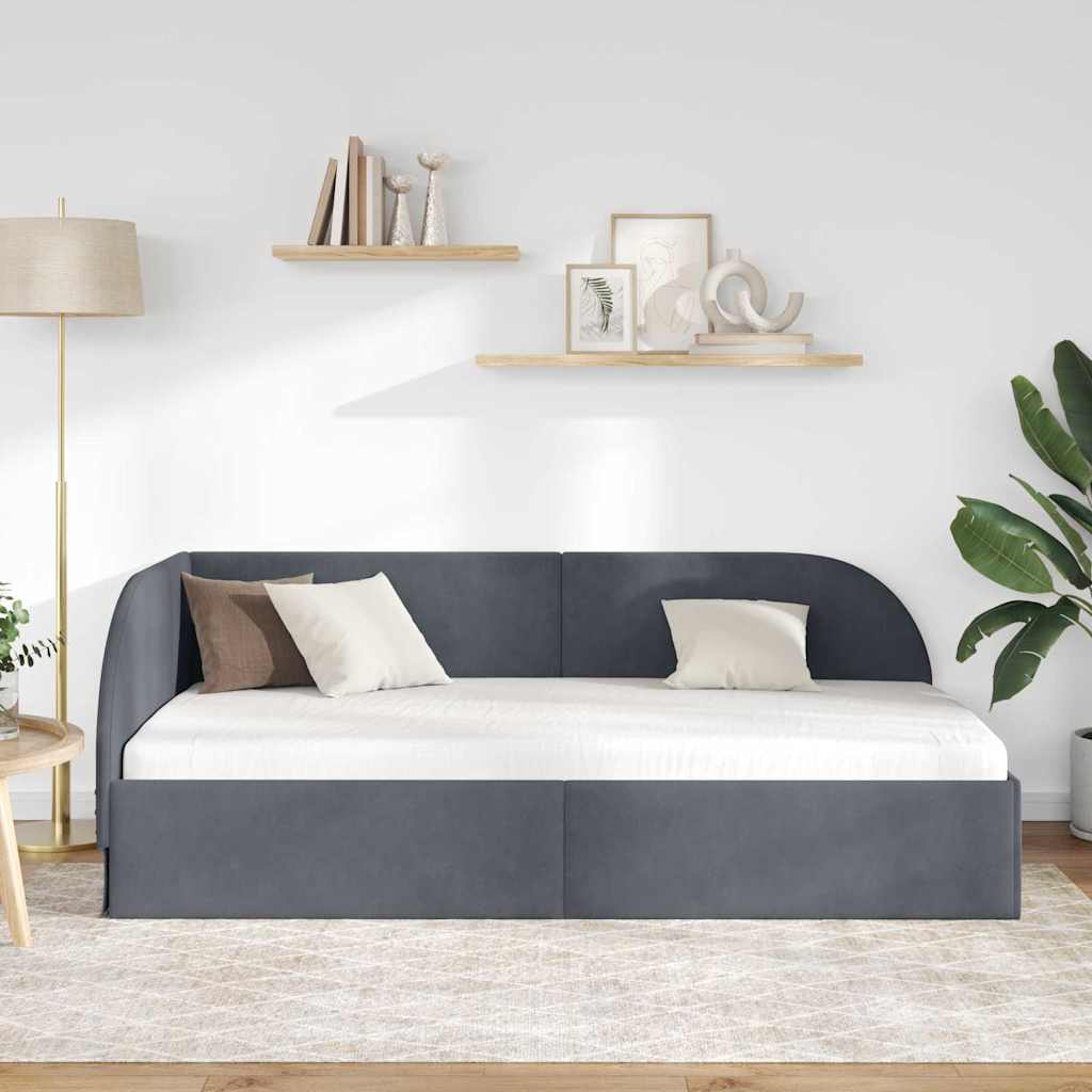 Cornice del letto ad angolo Grigio scuro 80 cm x 200 cm Velluto