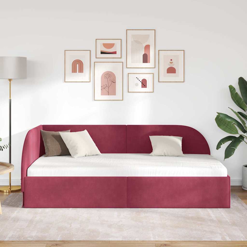 Cornice del letto ad angolo Rosso Vino 80 cm x 200 cm Velluto