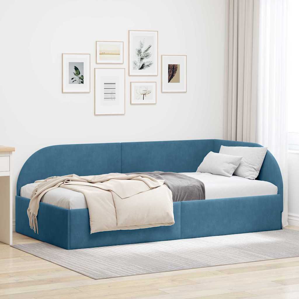 Cornice del letto ad angolo Blu 90 cm x 190 cm Velluto