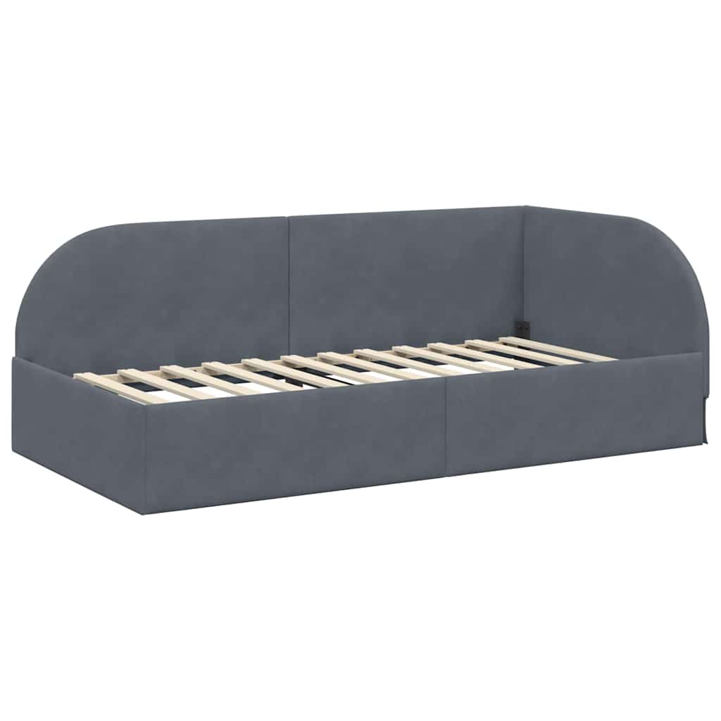 Cornice del letto ad angolo Grigio scuro 90 cm x 190 cm Velluto