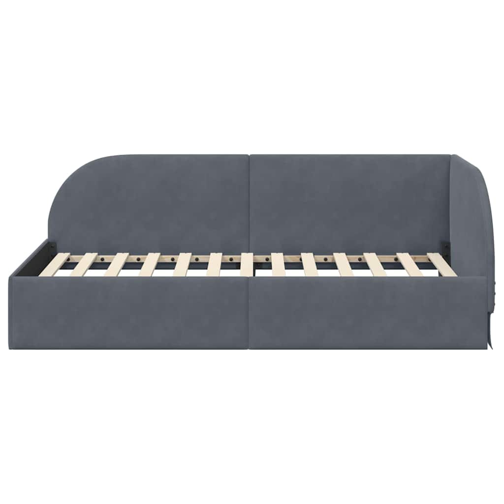 Cornice del letto ad angolo Grigio scuro 90 cm x 190 cm Velluto