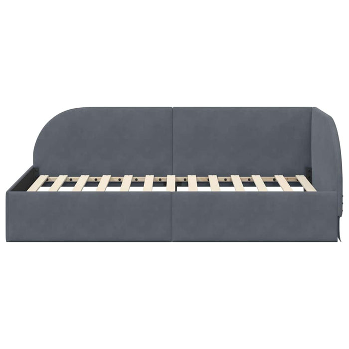 Cornice del letto ad angolo Grigio scuro 90 cm x 190 cm Velluto