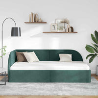 Cornice del letto ad angolo Verde Scuro 90 cm x 190 cm Velluto