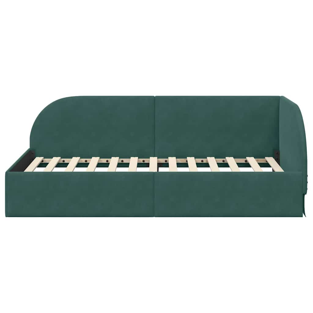 Cornice del letto ad angolo Verde Scuro 90 cm x 200 cm Velluto