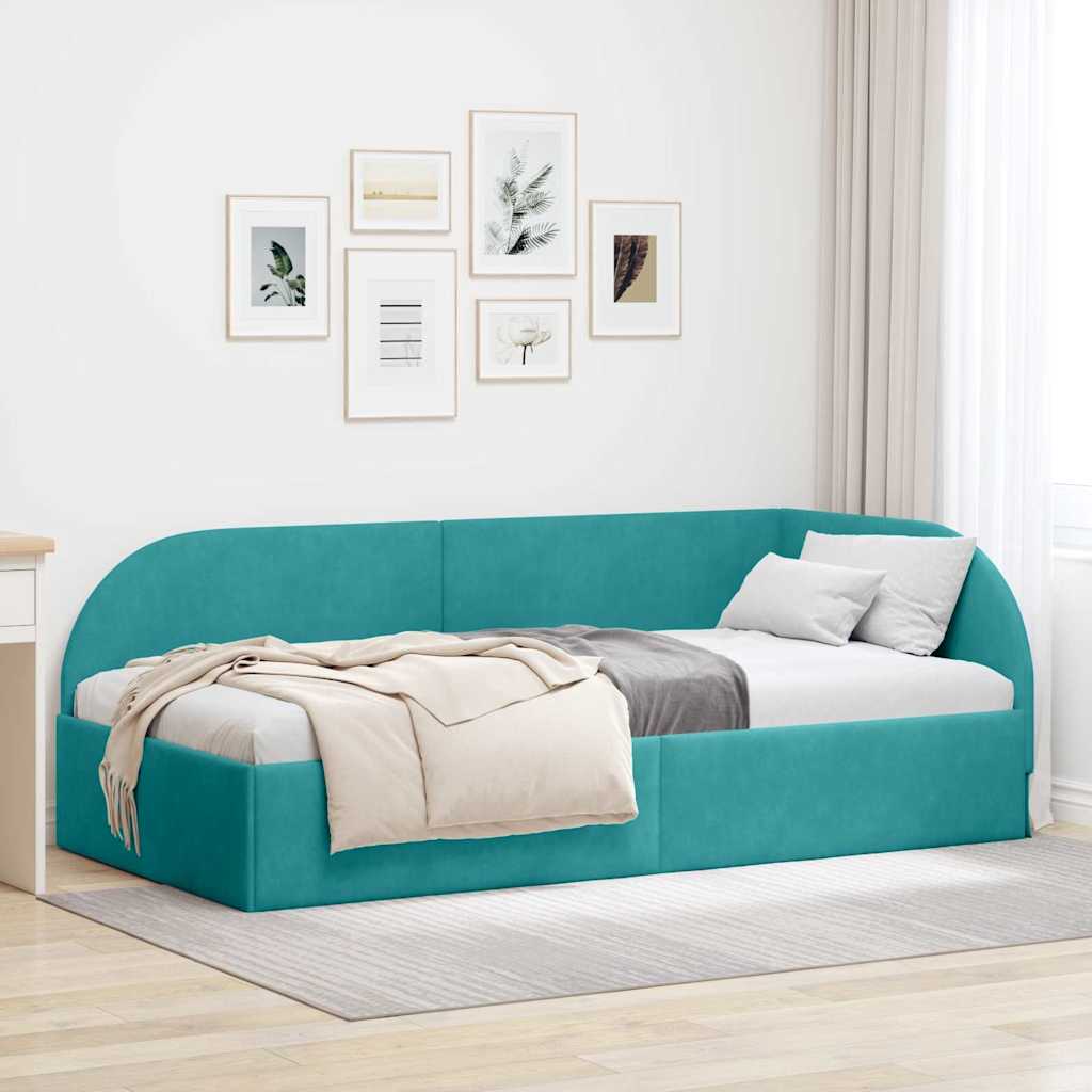 Cornice del letto ad angolo Turchese 90 cm x 200 cm Velluto