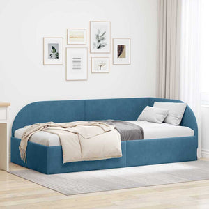 Cornice del letto ad angolo Blu 100 cm x 200 cm Velluto