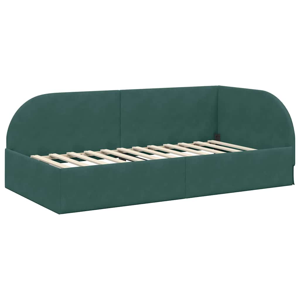 Cornice del letto ad angolo Verde Scuro 100 cm x 200 cm Velluto