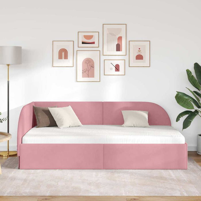 Cornice del letto ad angolo Rosa 100 cm x 200 cm Velluto