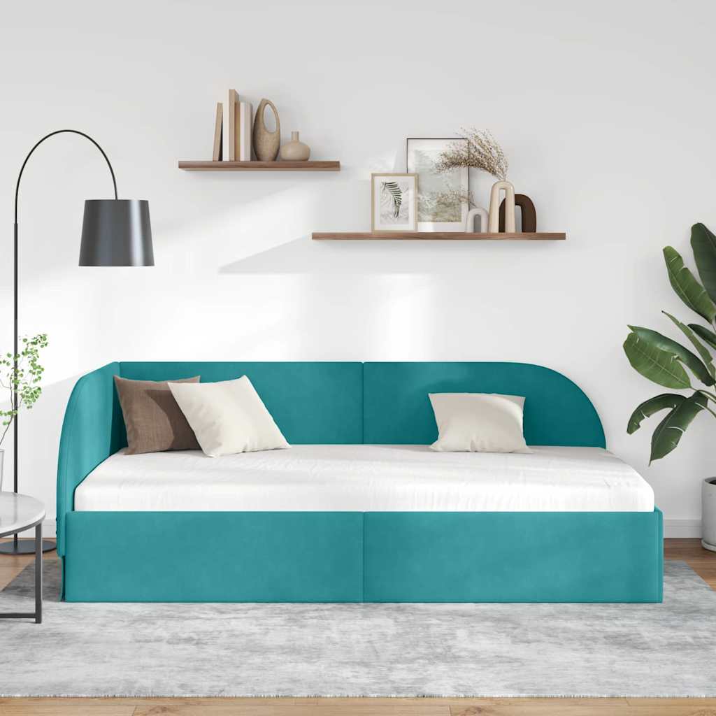 Cornice del letto ad angolo Turchese 100 cm x 200 cm Velluto