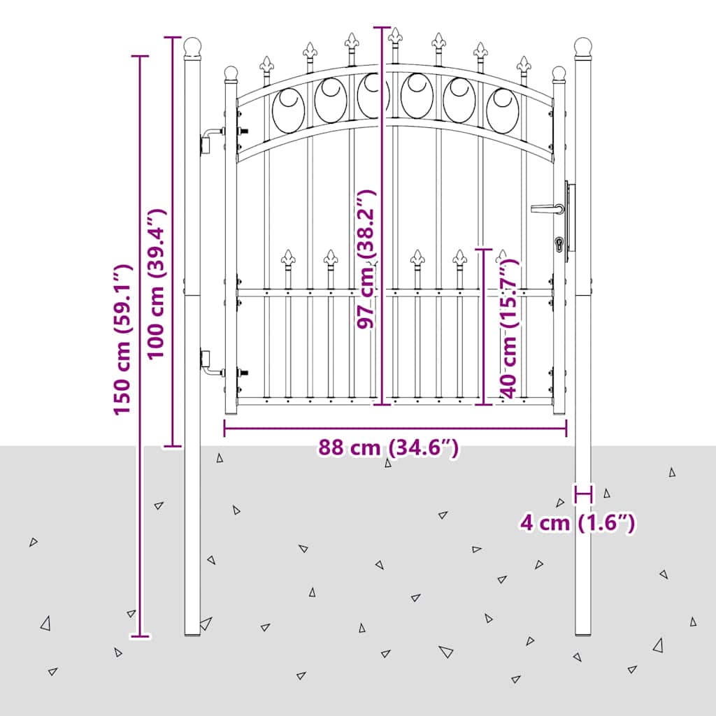 Cancello della recinzione con punte Grigio 100 x 100 cm 42009002