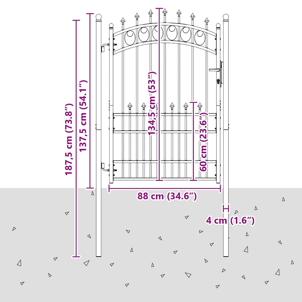 Cancello della recinzione con punte Grigio 170 x 100 cm 42009005