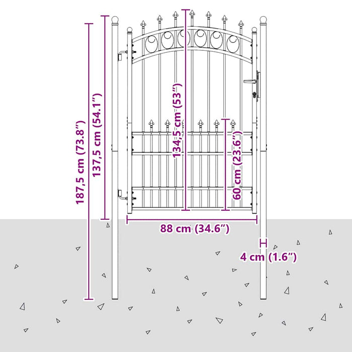 Cancello della recinzione con punte Grigio 170 x 100 cm 42009005