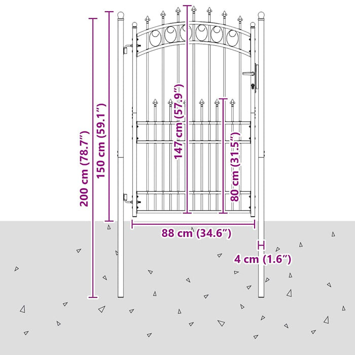 Cancello della recinzione con punte Grigio 200 x 100 cm 42009006