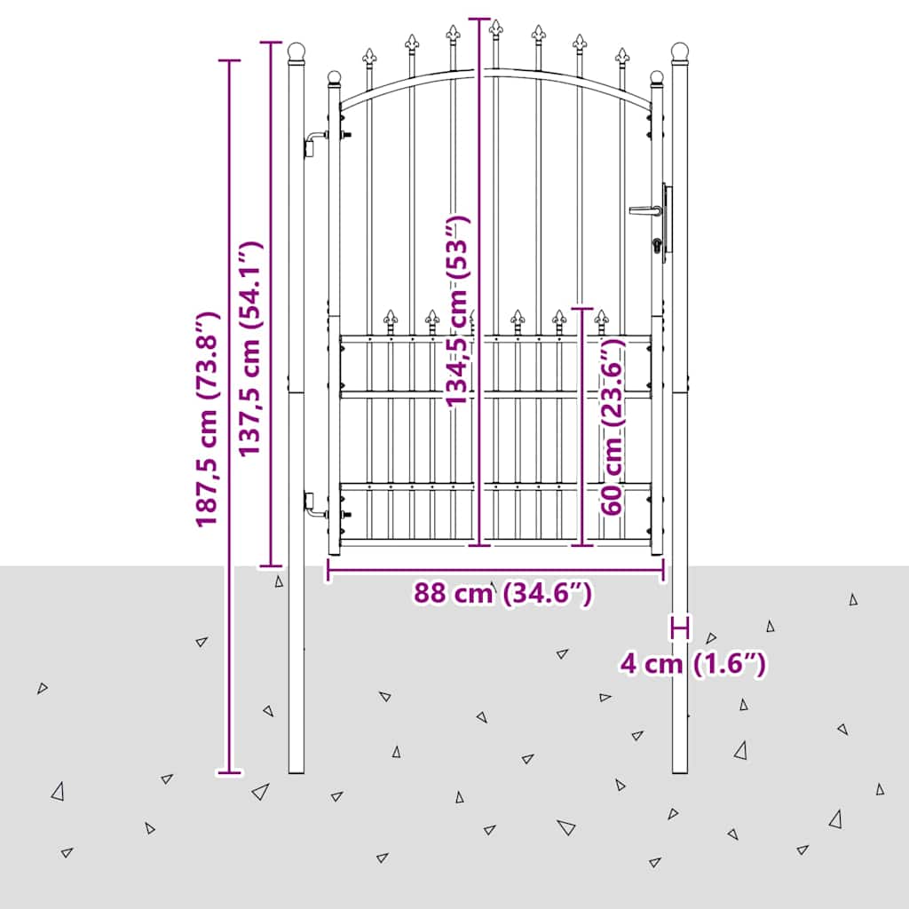 Cancello della recinzione con punte Grigio 170 x 100 cm 42009020