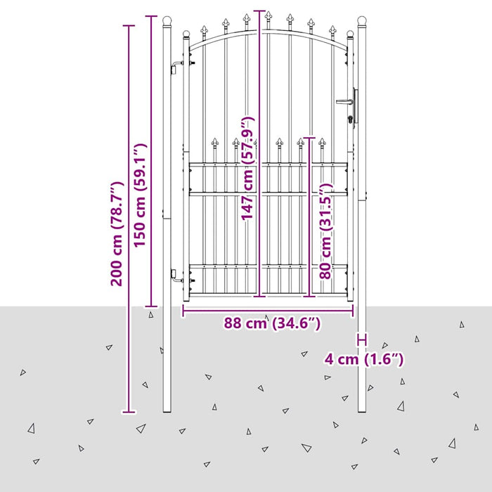 Cancello della recinzione con punte Grigio 200 x 100 cm 42009021
