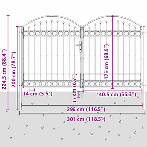Cancello del Recinto con blocco Grigio 300 x 175 cm Acciaio 42008936