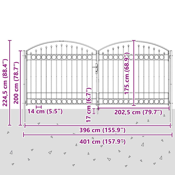 Cancello del Recinto con blocco Grigio 400 x 175 cm Acciaio 42008944