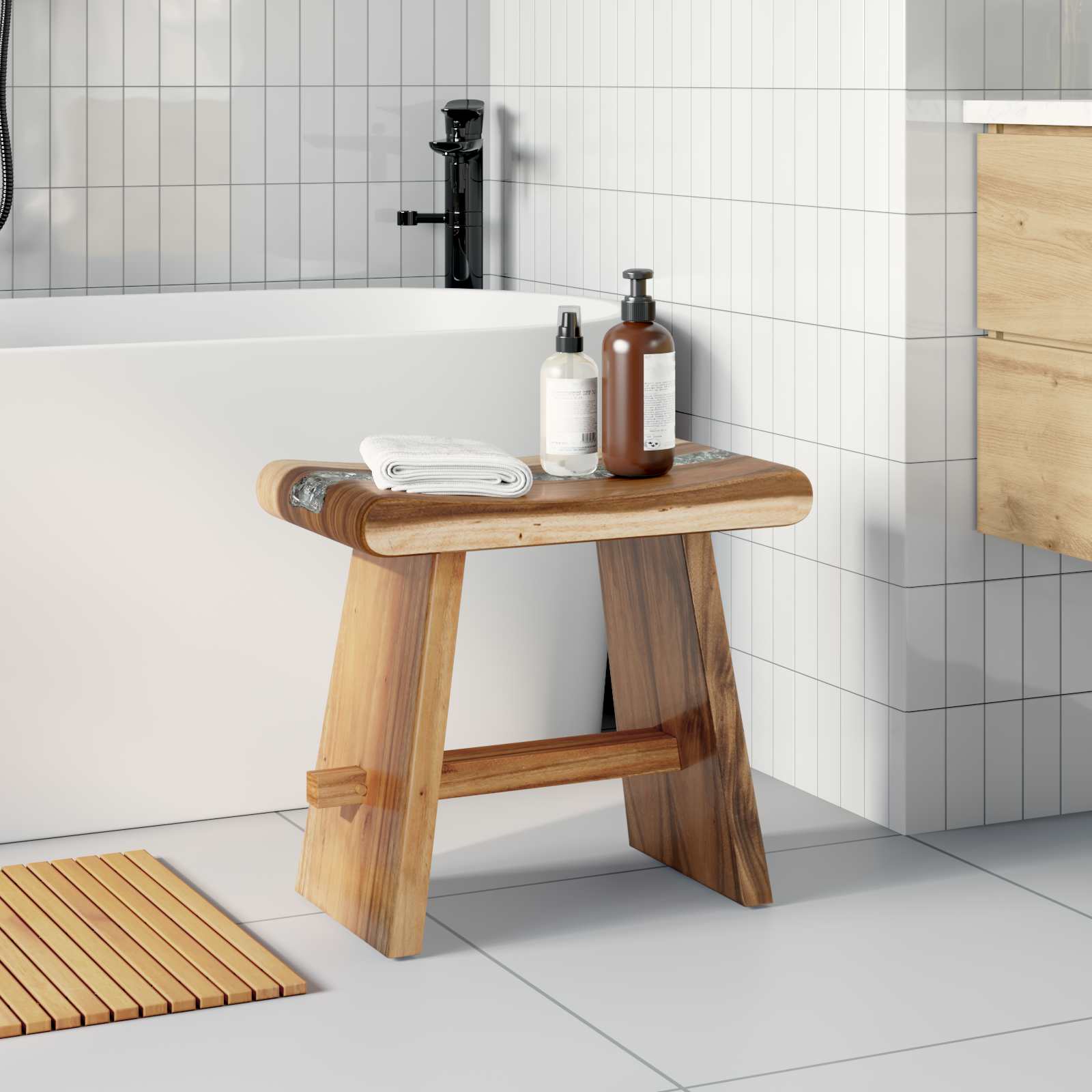 Sgabello per Bagno Naturale 50 x 30 x 45 cm Legno Naturale 42015924