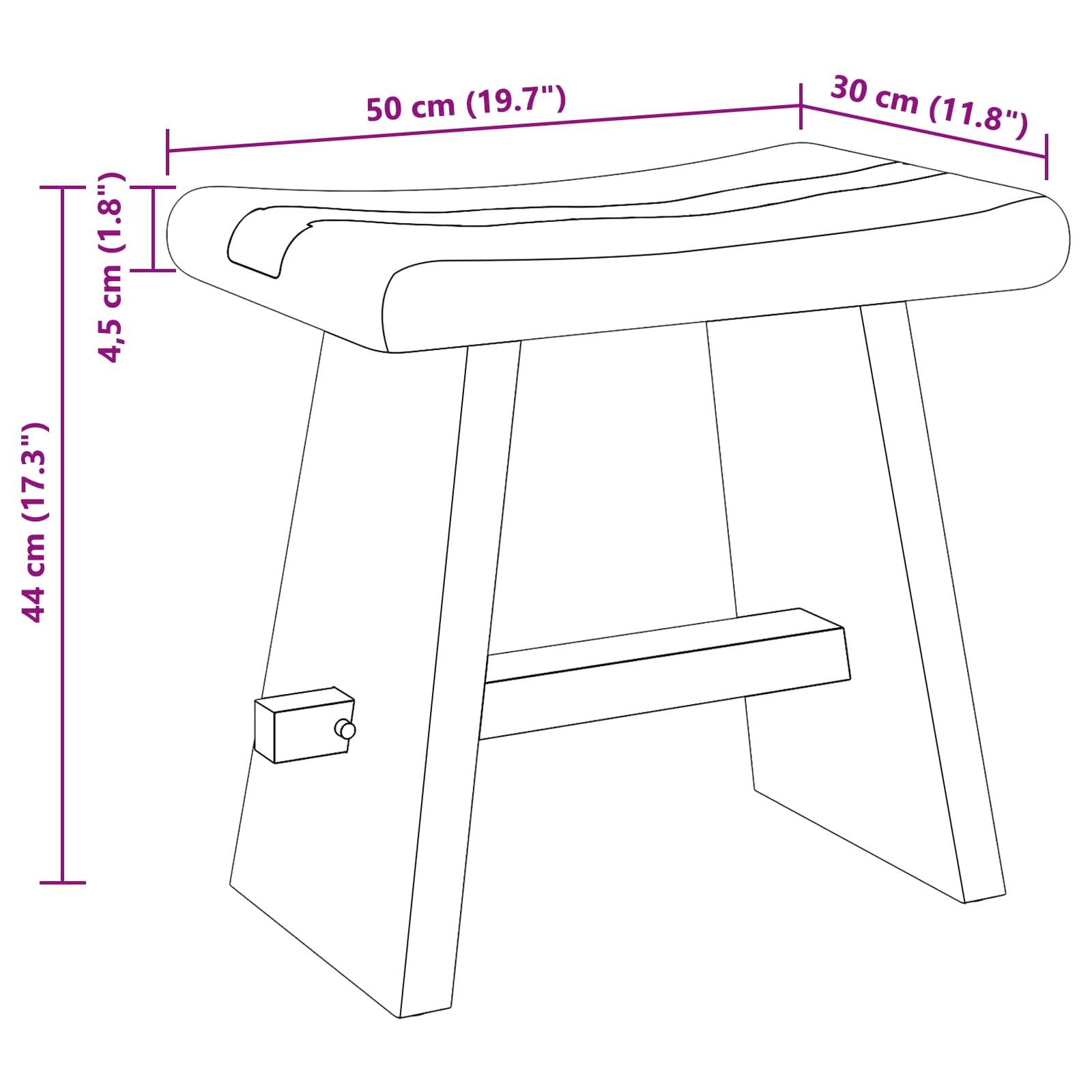 Sgabello per Bagno Naturale 50 x 30 x 45 cm Legno Naturale 42015924