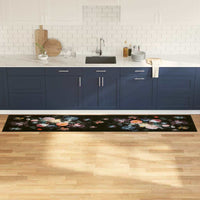 vidaXL Tappetino da Cucina Floreale Nero 300 x 60 cm Velluto