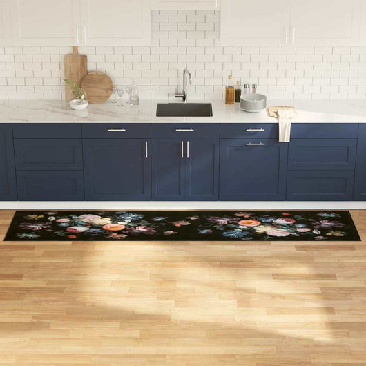 vidaXL Tappetino da Cucina Floreale Nero 300 x 60 cm Velluto