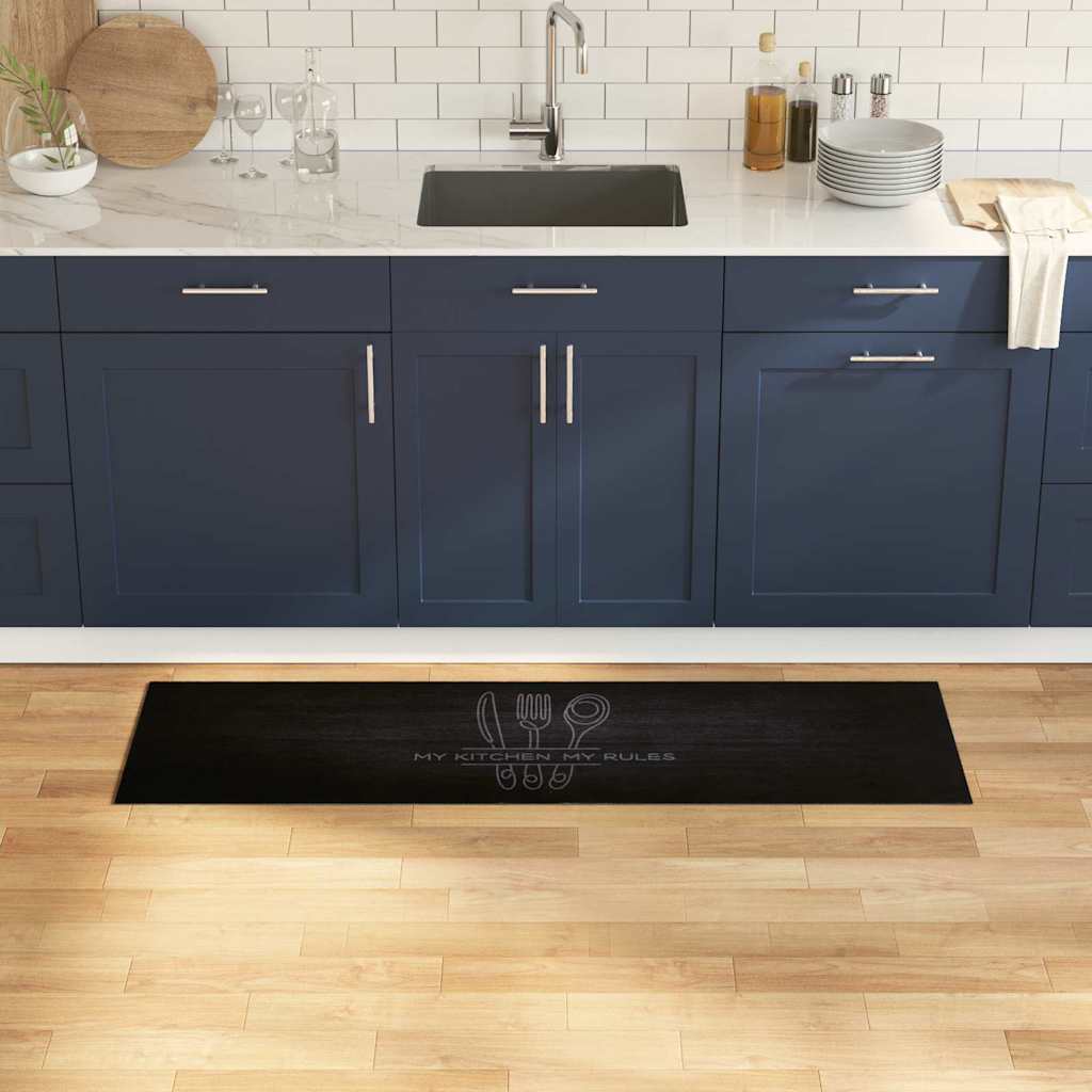 Tappeto da Cucina Nero 150 x 45 cm Velluto 42013429