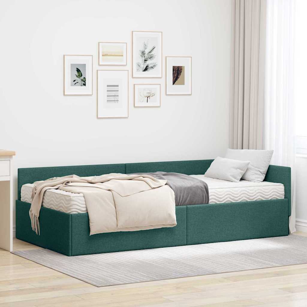 Struttura Letto Angolare con Materasso 2 pcs Verde Tessuto 3393585
